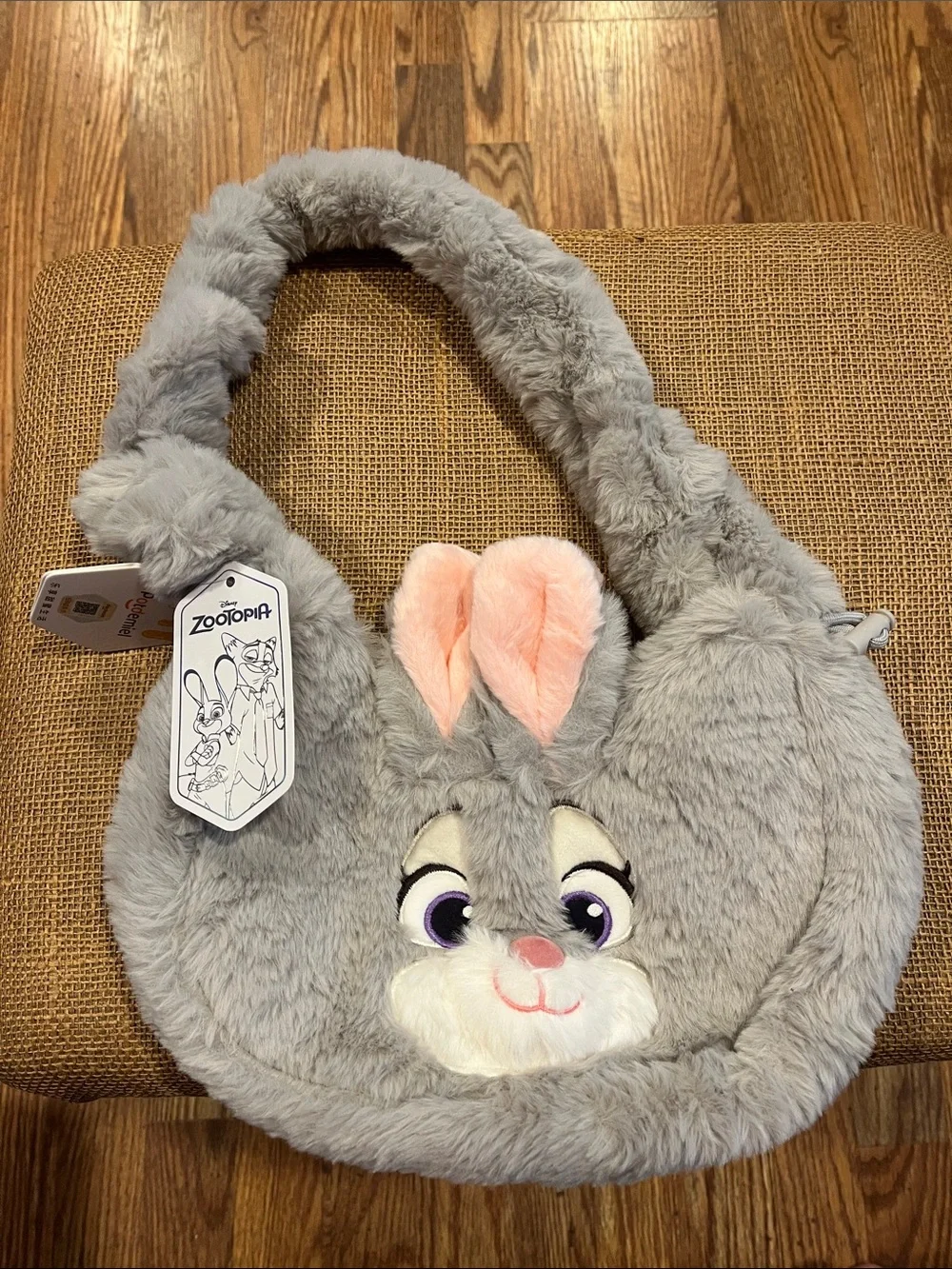 Disney Zootopia Gray Plush Bunny Bag with Pink Ear Accents